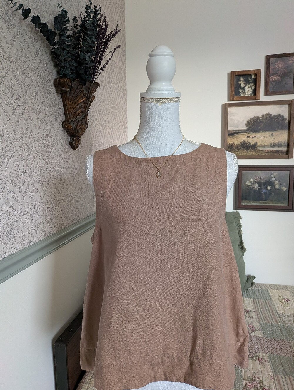 Haven Well Within Tencel Linen Sleeveless Tank Top Taupe M Minimalist